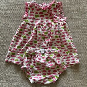 Kissy Kissy Watermelon Print Dress and Bloomers Set | 3-6M